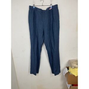 Irvine Park Mens Blue Pleated Linen Blend Dress Pants Cuffed Trousers 40x31